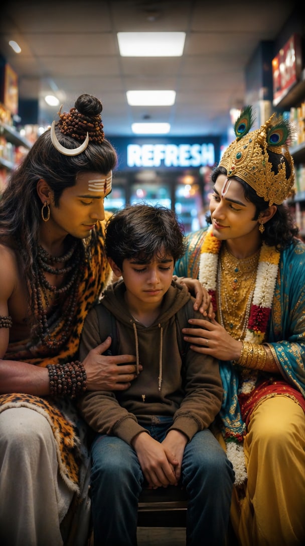 Shiva and Krishna Supporting a Boy Prompt