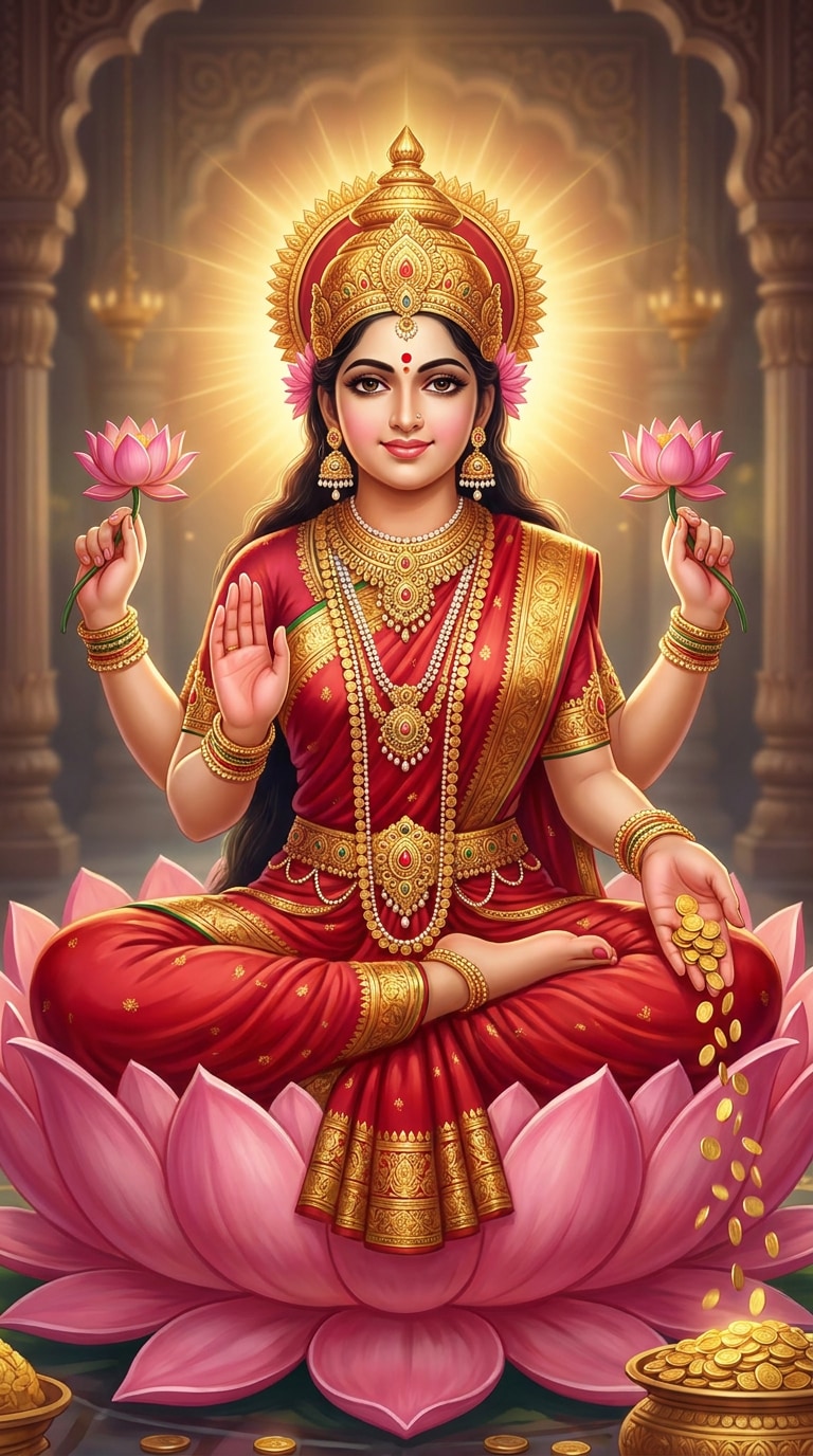 Goddess Lakshmi AI image prompt for devotional portrait