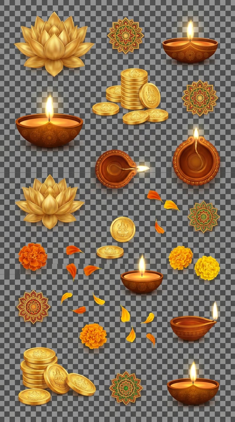 Lotus and diya design elements prompt
