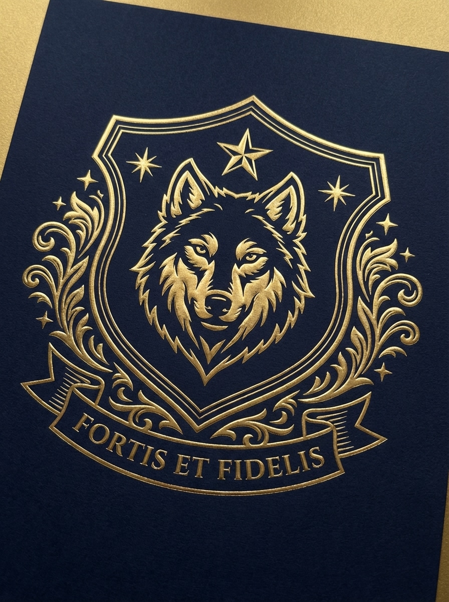 Gold Foil Emblem on Dark Background
