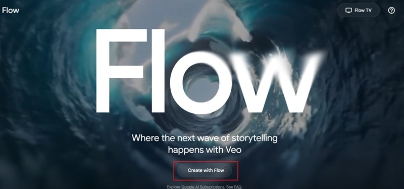 Google Flow AI video generator interface with prompt box, ingredients, camera controls, and video preview