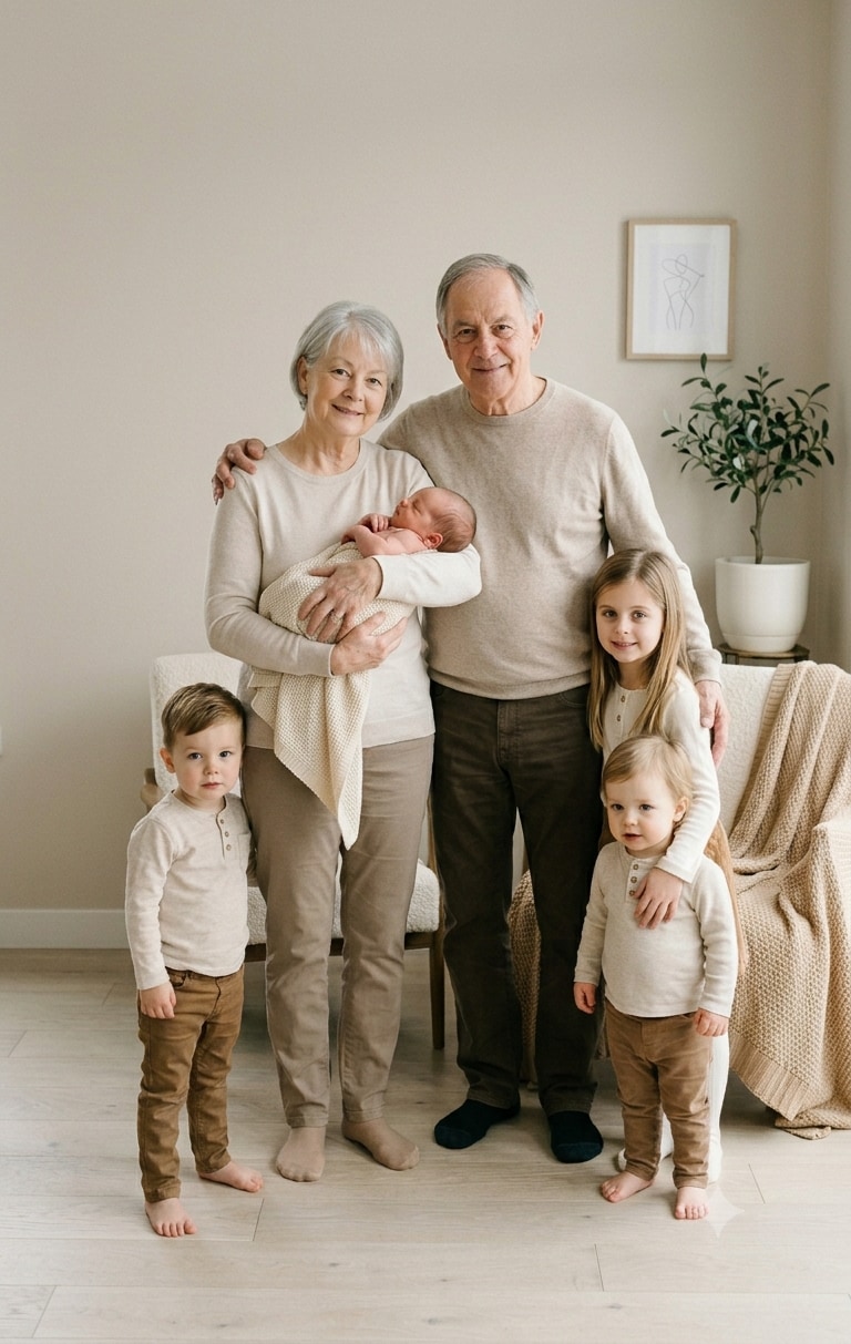 Grandparents with baby AI photo prompts preview