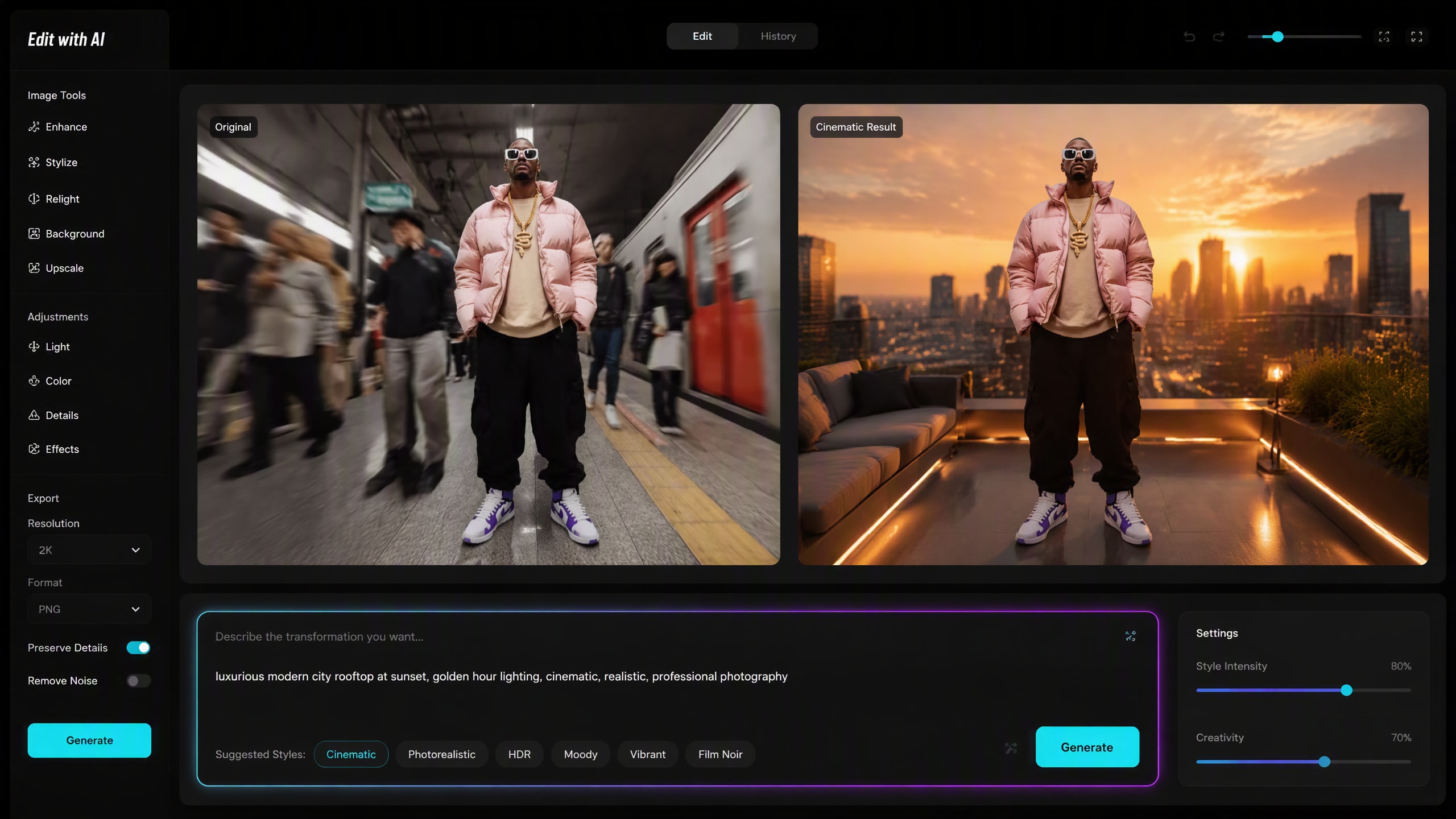 Enter a Grok AI prompt for image editing and generation