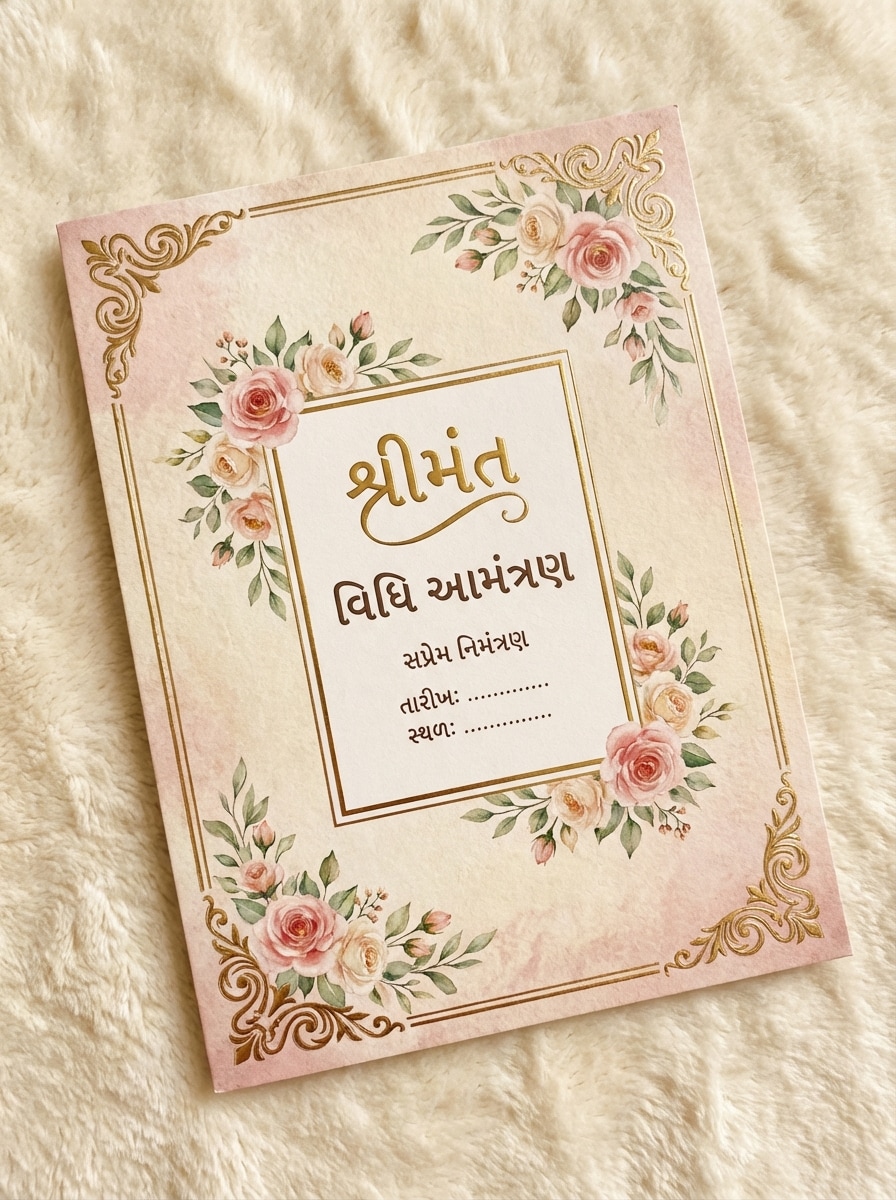 Gujarati Floral Gold Invite