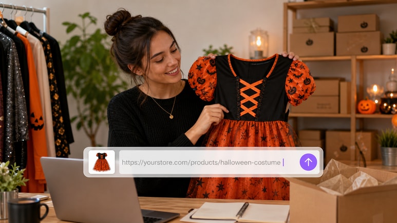 AI Halloween Costumes workflow turning a product URL or owned images into a product-first video brief