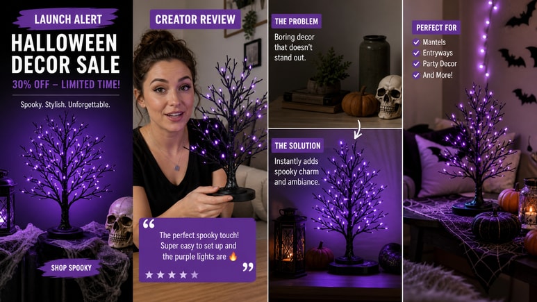 Multiple Halloween Decor Sale short video styles for ecommerce creative testing