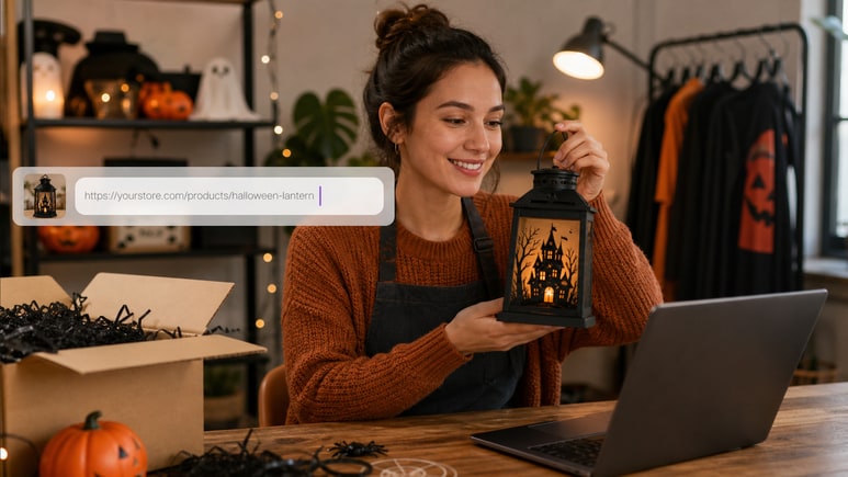 AI Halloween Decor Sale workflow turning a product URL or owned images into a product-first video brief