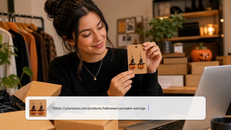 AI Halloween Earrings workflow turning a product URL or owned images into a product-first video brief
