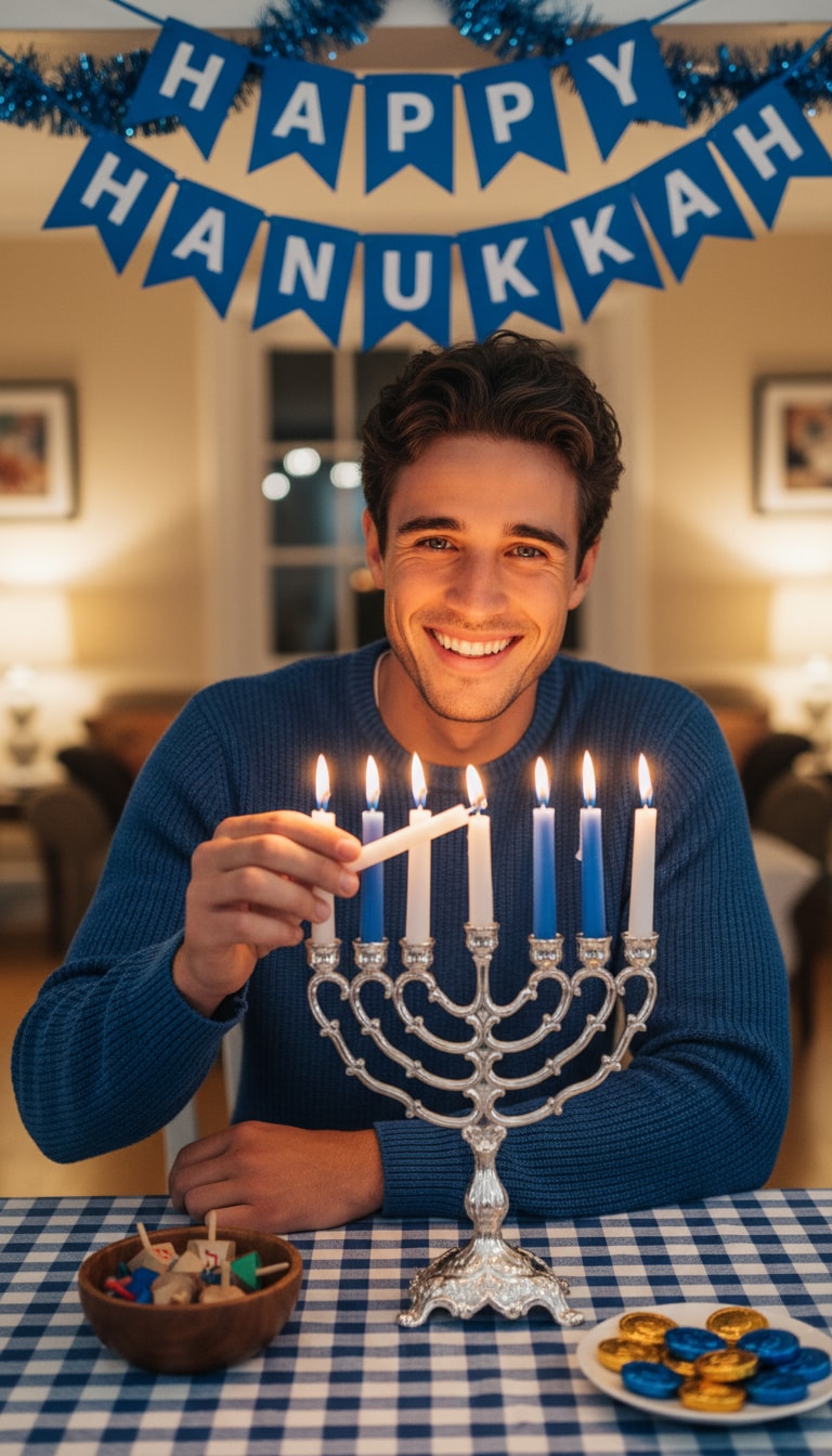 Ornate Menorah Lighting Portrait Prompt