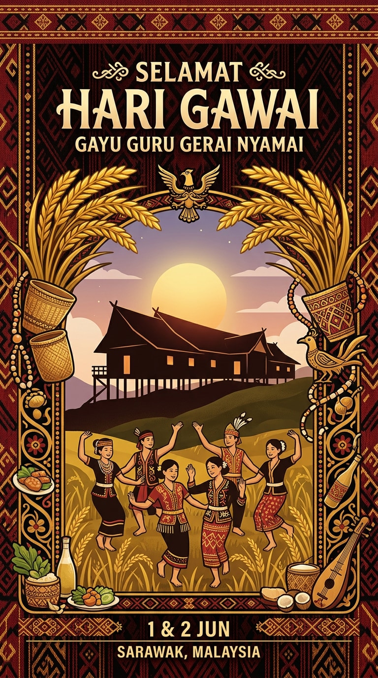 Pua Kumbu Inspired Hari Gawai Poster
