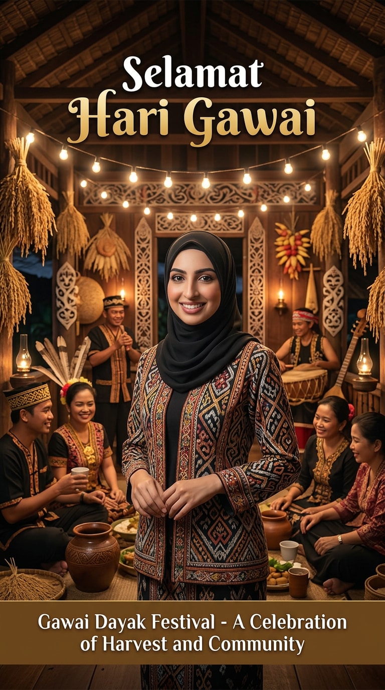 Gawai Dayak Poster with Sarawak Harvest Festival
