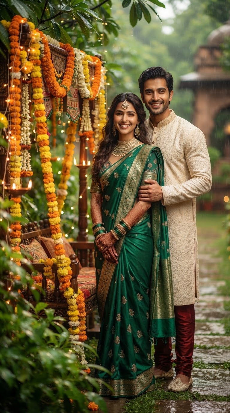 Hariyali Teej Couple AI Photo Editing Prompt