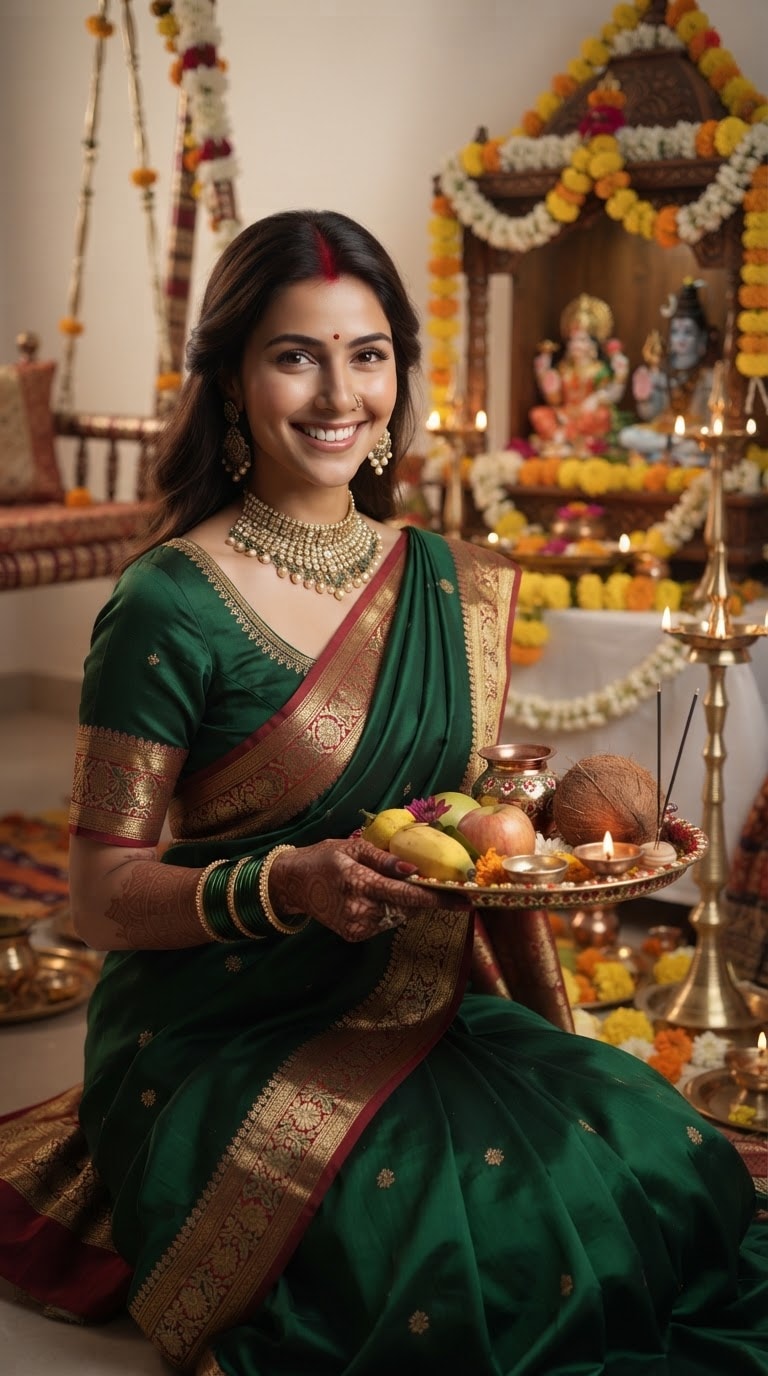 Married Woman Hariyali Teej AI Photo Prompt