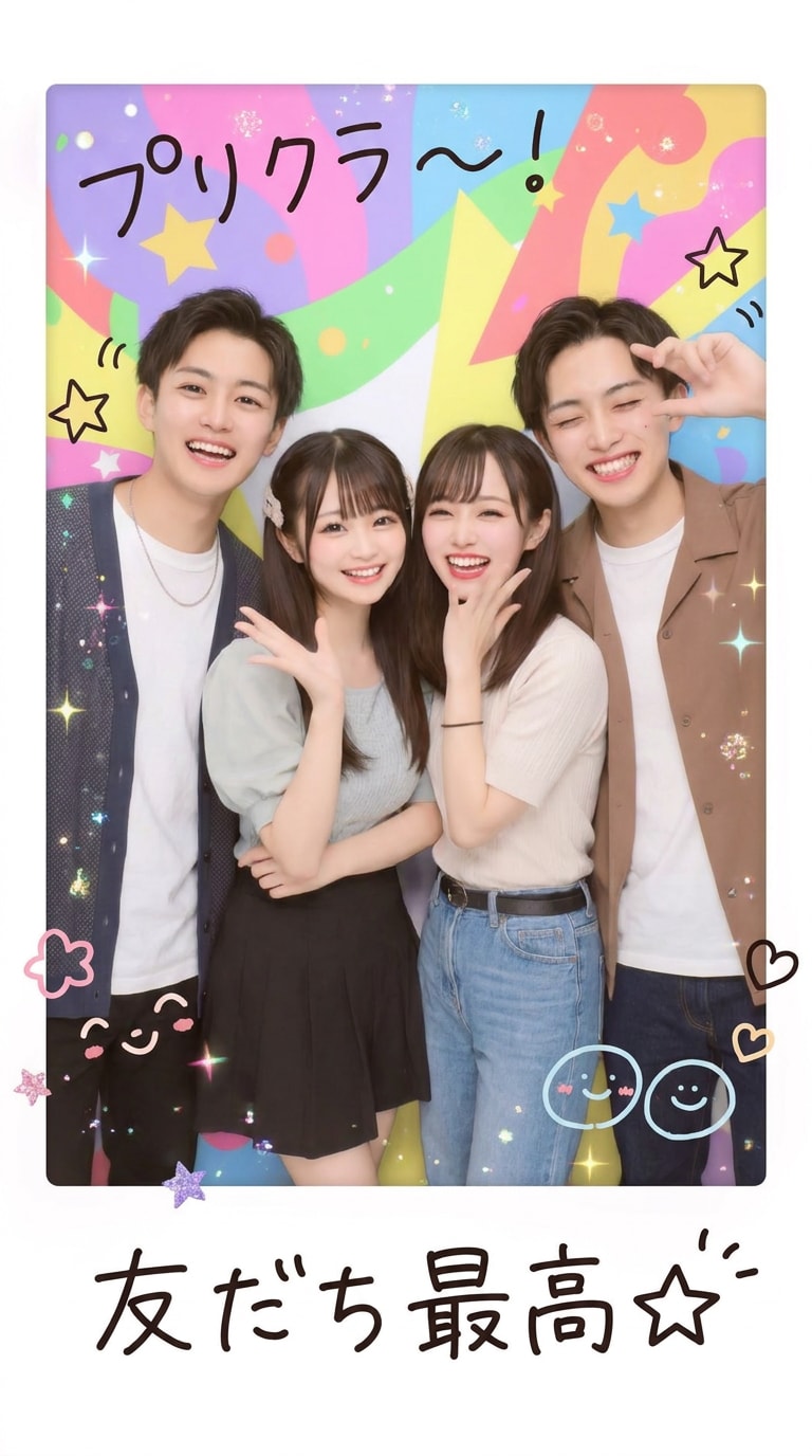 男女グループのプリクラ風写真