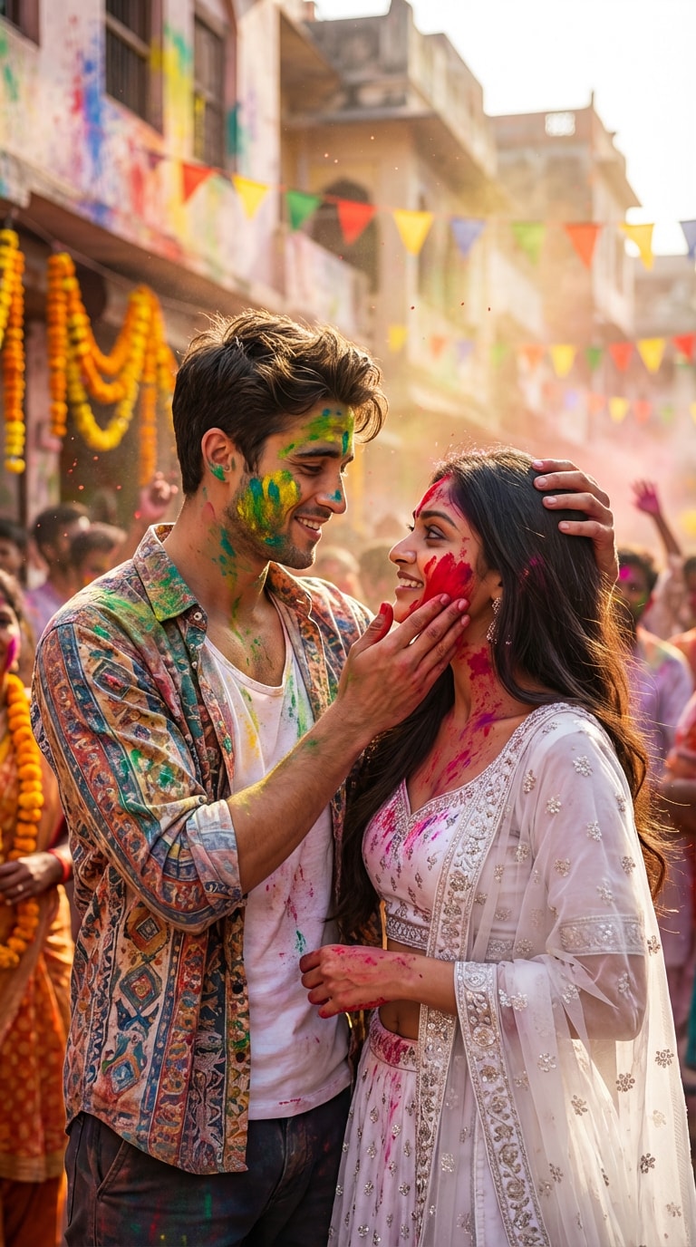 Holi AI Couple Photo