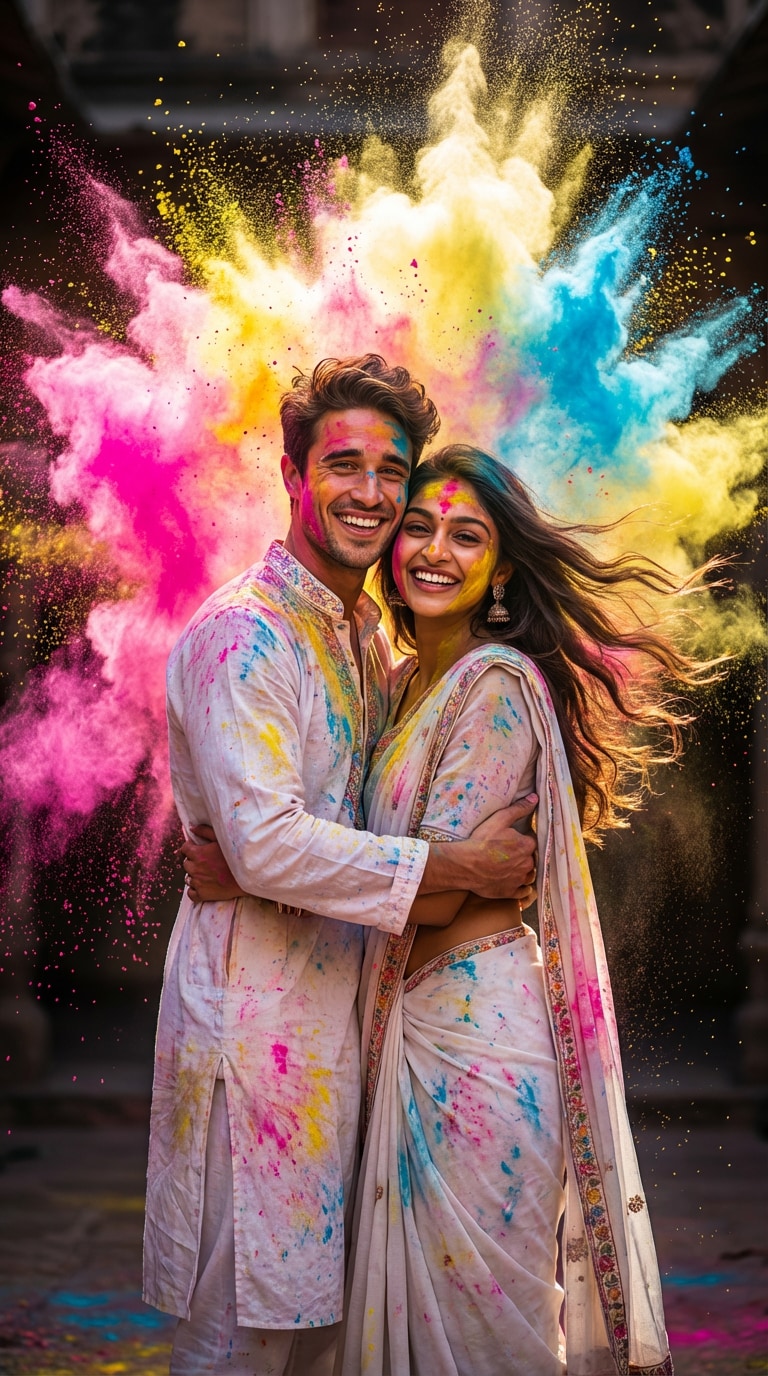 Holi AI Couple Photo
