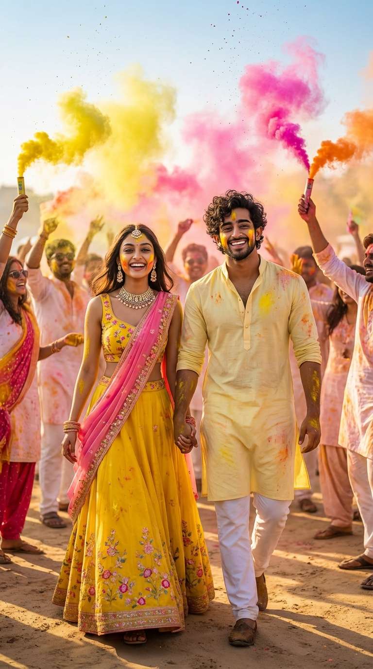 Holi AI Couple Photo