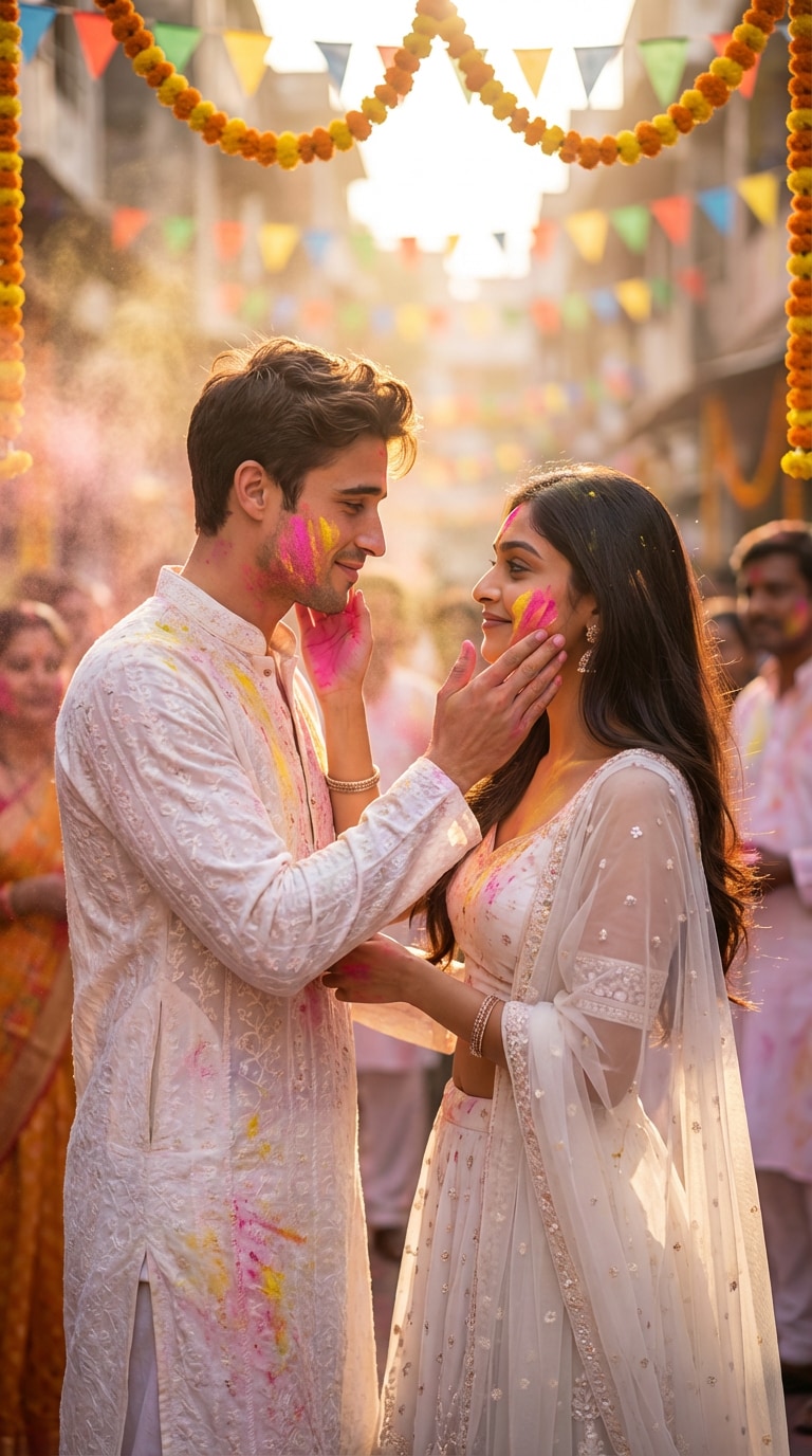 Holi AI Couple Photo