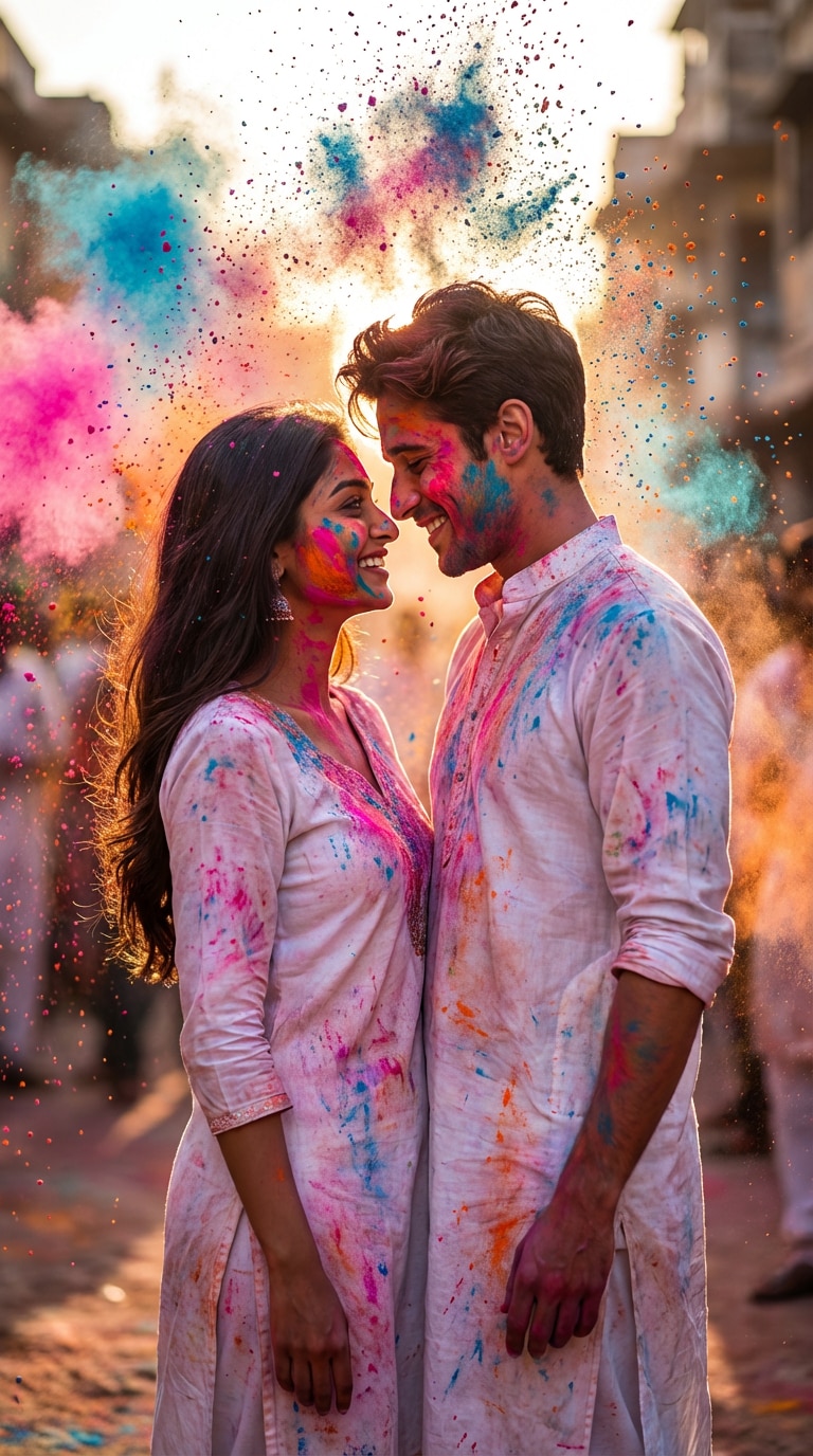 Holi AI Couple Photo