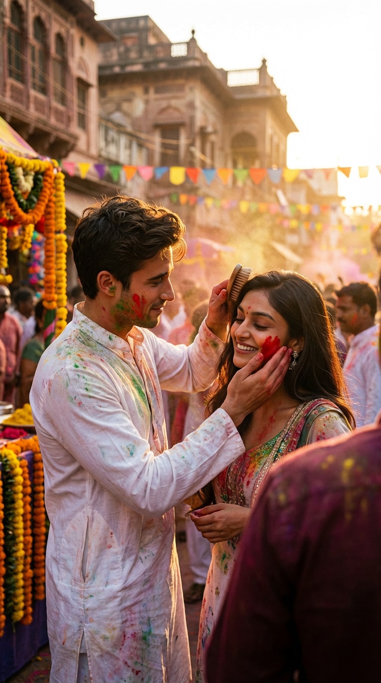Holi AI Couple Photo