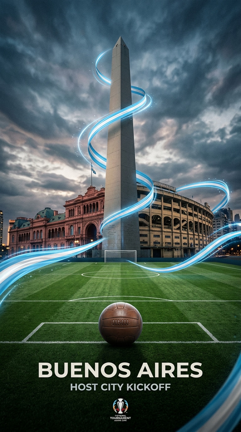 Landmark kickoff host city football poster prompt
