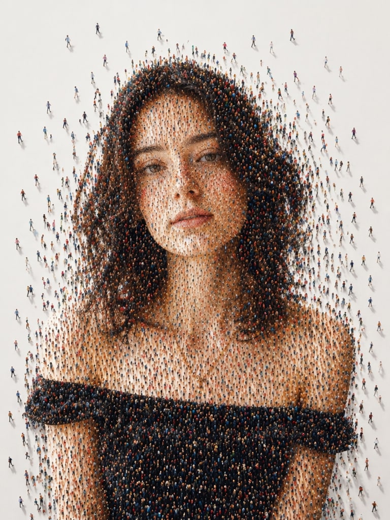 Museum-Style Conceptual Portrait human mosaic portrait prompt