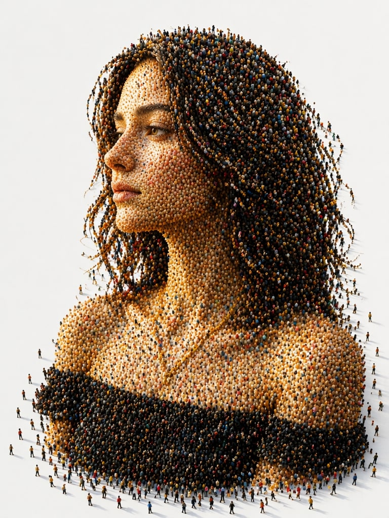 Cinematic Side Profile Mosaic human mosaic portrait prompt