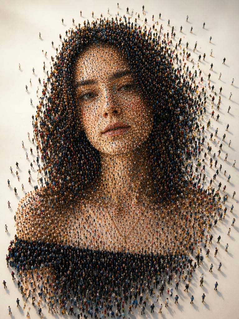 Cinematic human mosaic portrait generated with prompt