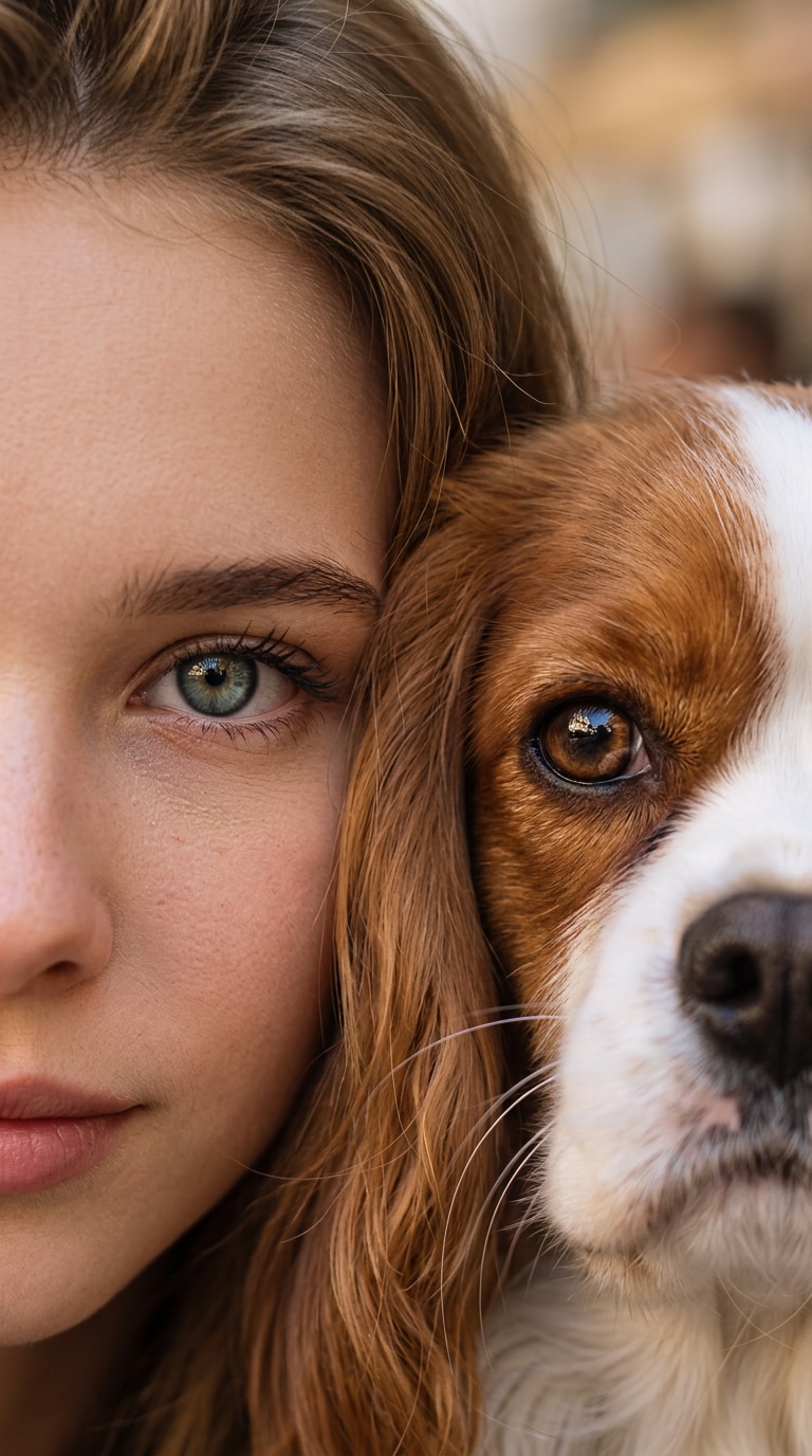 Human and cat face close-up AI prompt