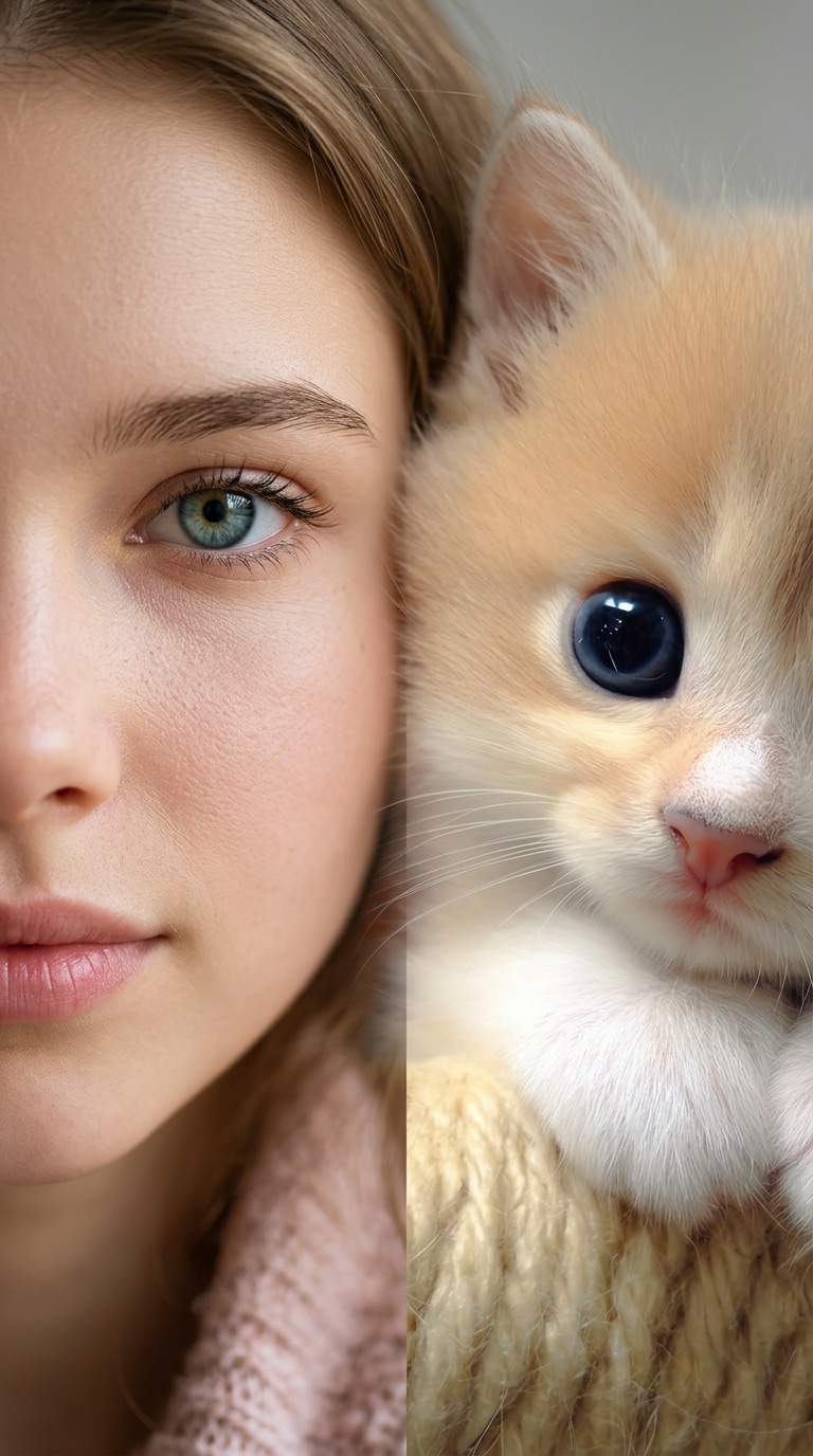 Soft studio human and pet face close-up prompt