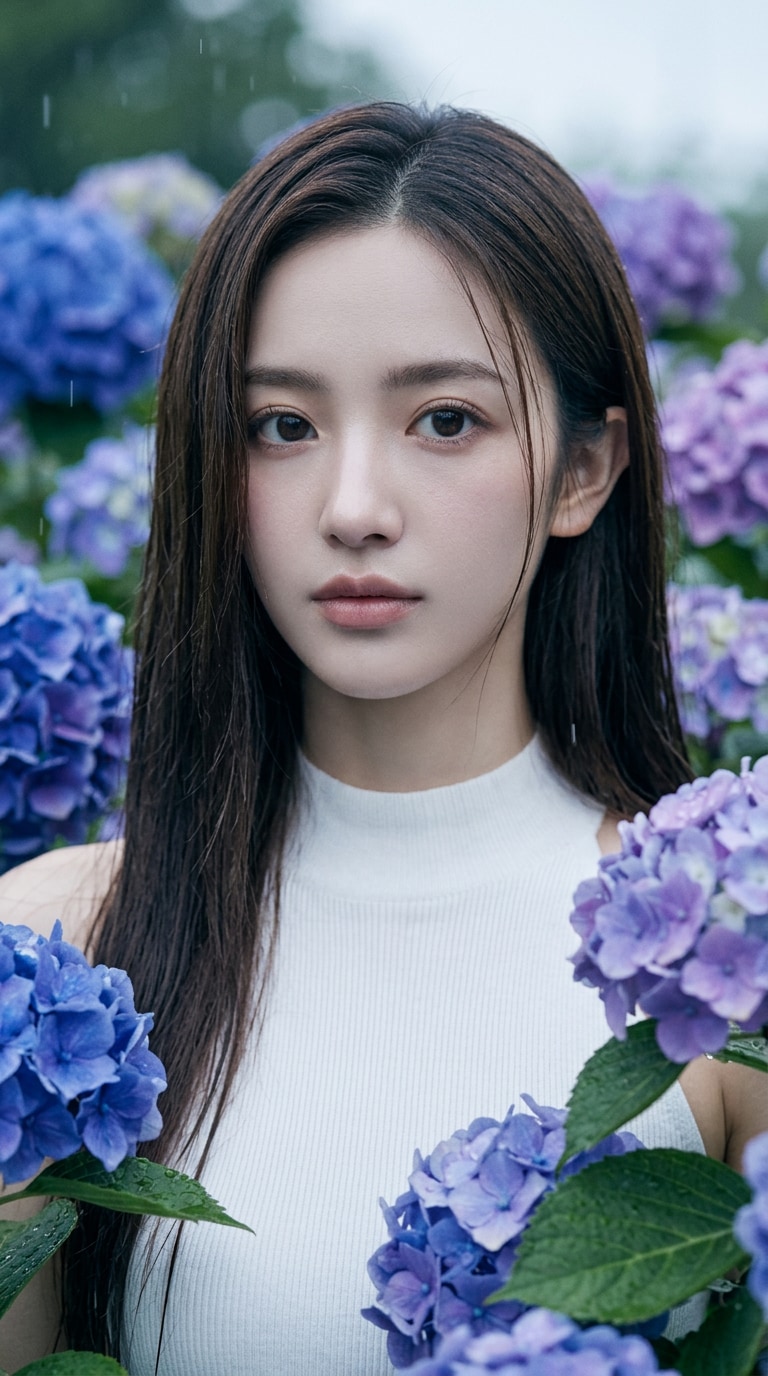 紫陽花ポートレートの透明感フォト風
