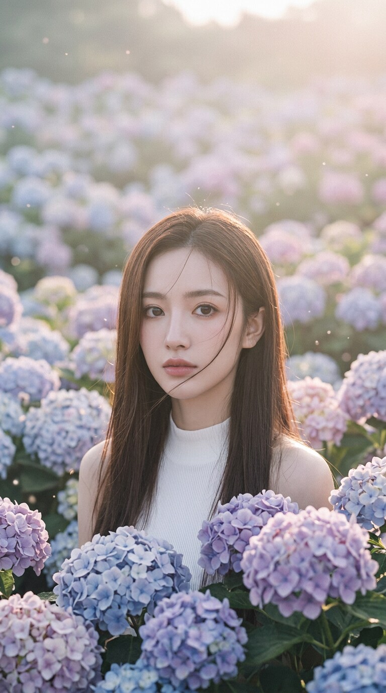 紫陽花シーズンのロマンチックフォト風