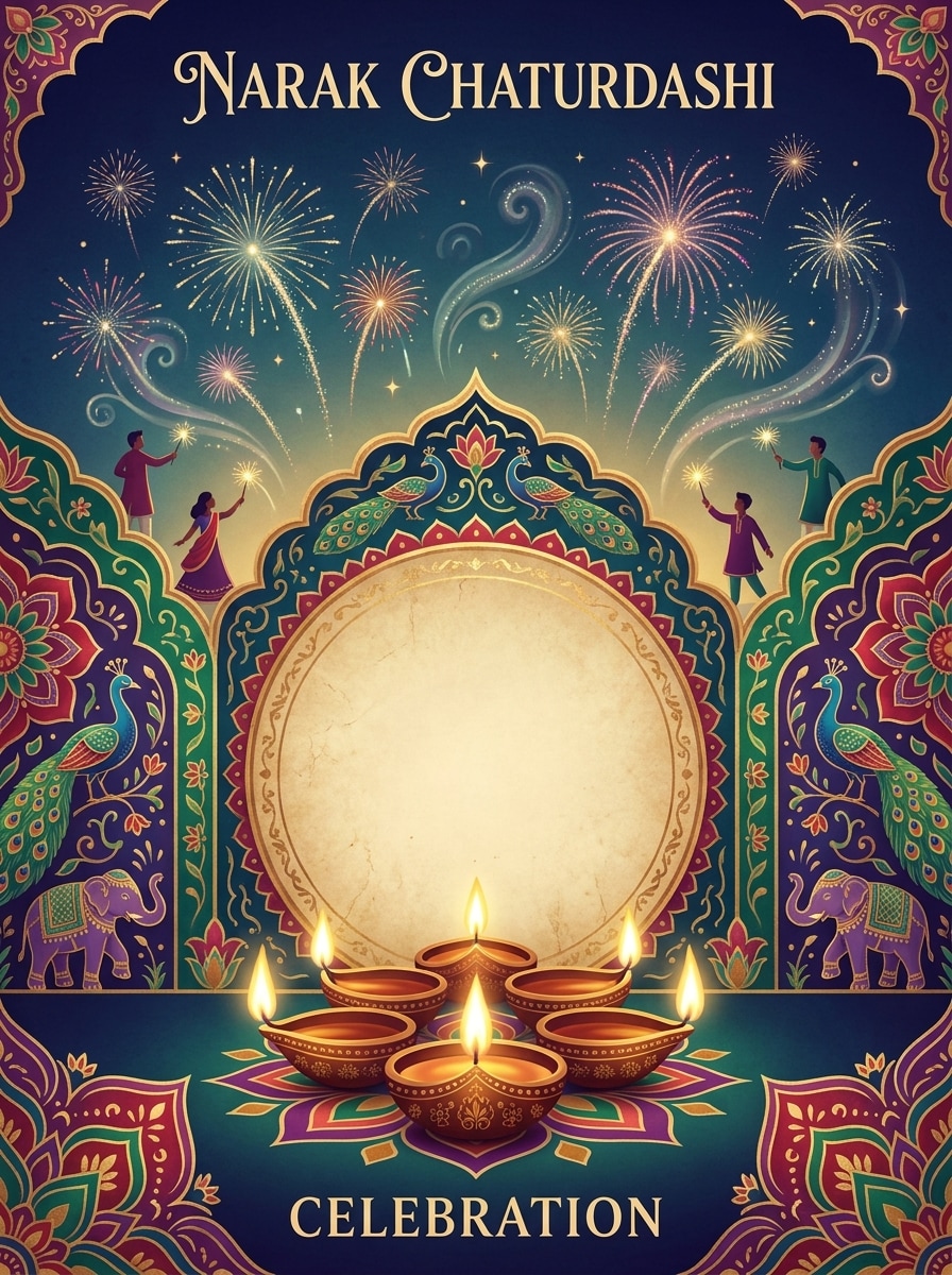Illustrated Diwali Celebration Poster