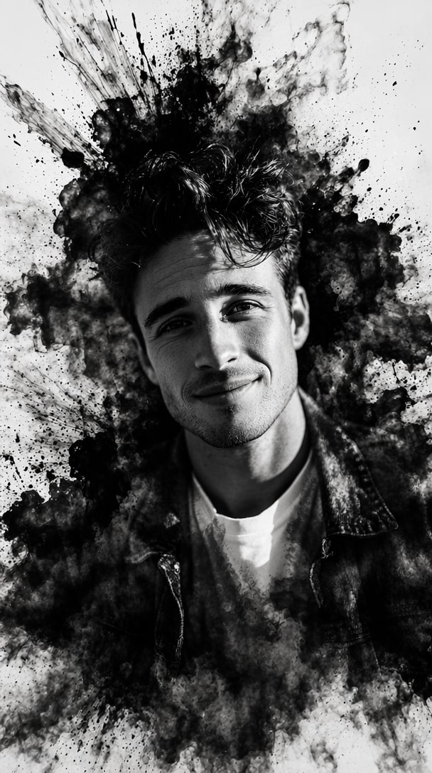 Black Ink Explosion Portrait Prompt