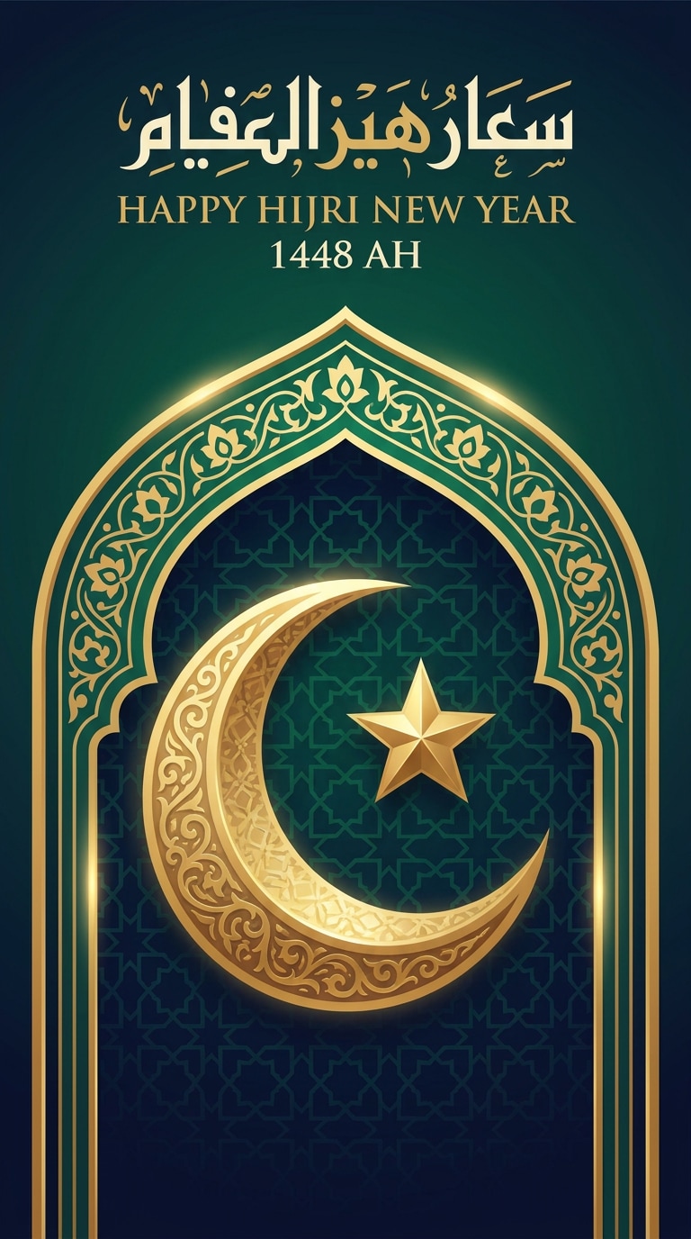 Islamic geometric New Year poster prompt