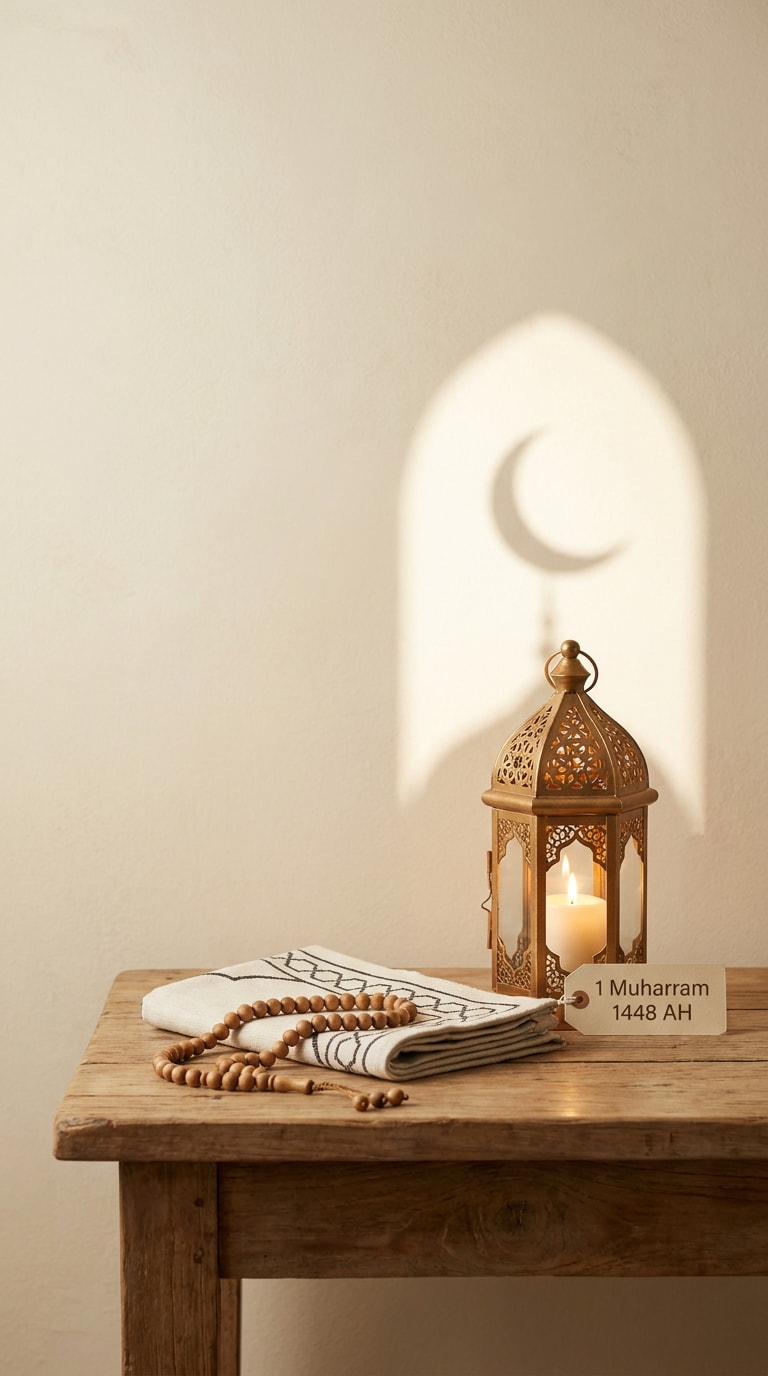 Prayer beads Islamic New Year still life prompt
