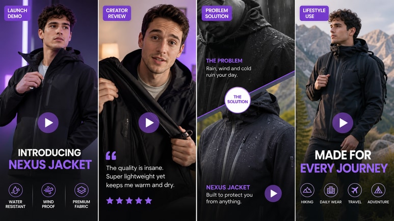 Multiple Jacket Model Photos short video styles for ecommerce creative testing