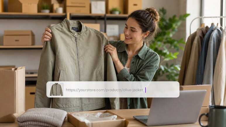 AI Jacket Model Photos workflow turning a product URL or owned images into a product-first video brief