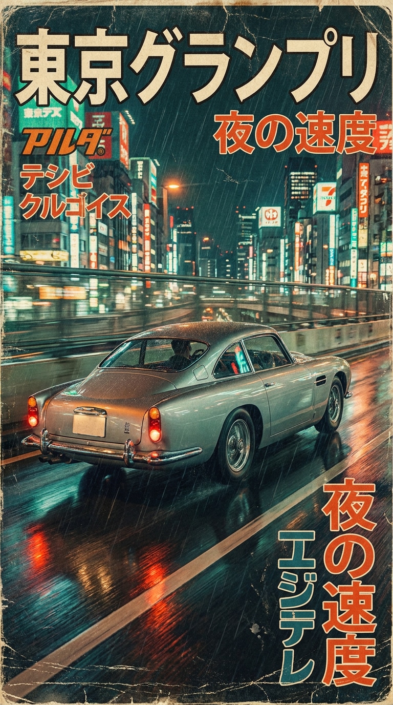 Rainy Expressway Night - Vintage Japanese Racing Poster wet night aesthetic