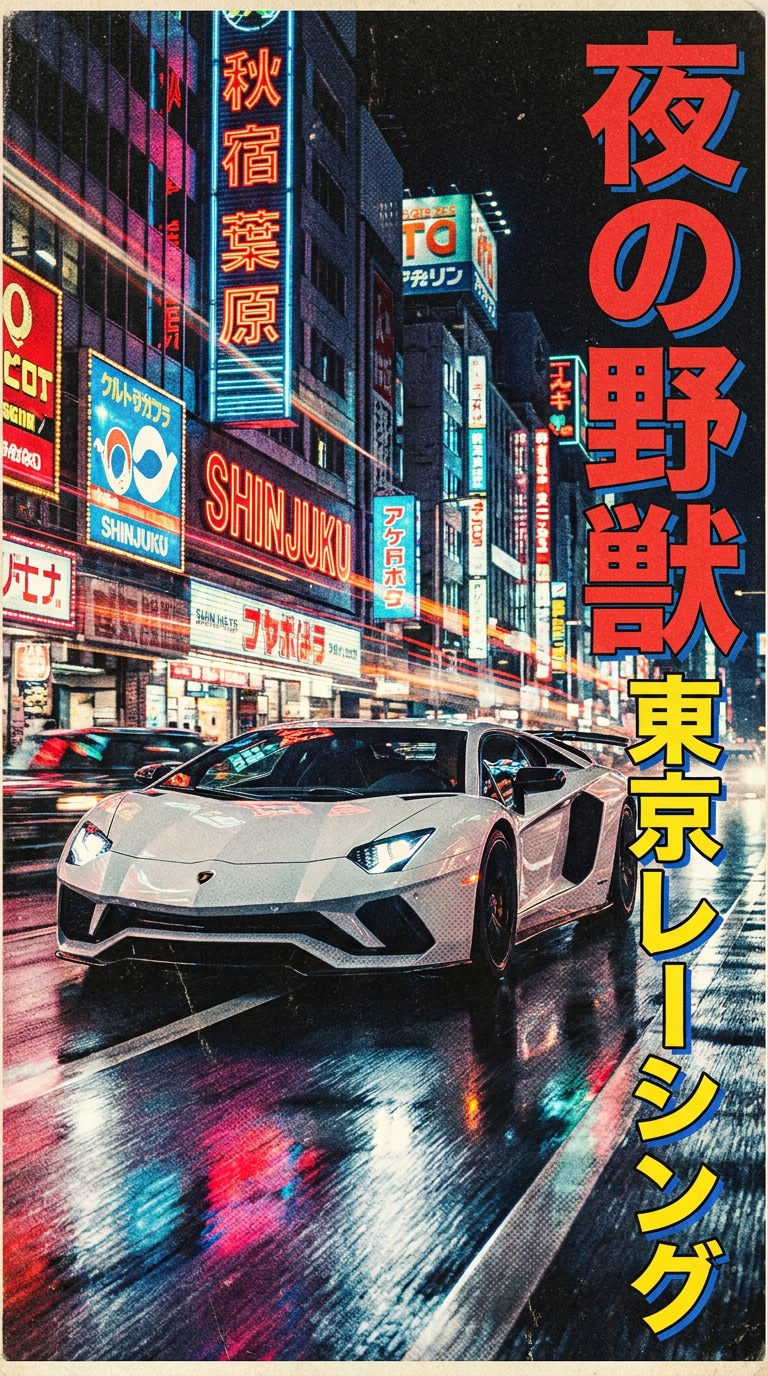 Neon Tokyo Street Racing - Vintage Japanese Racing Poster urban night aesthetic