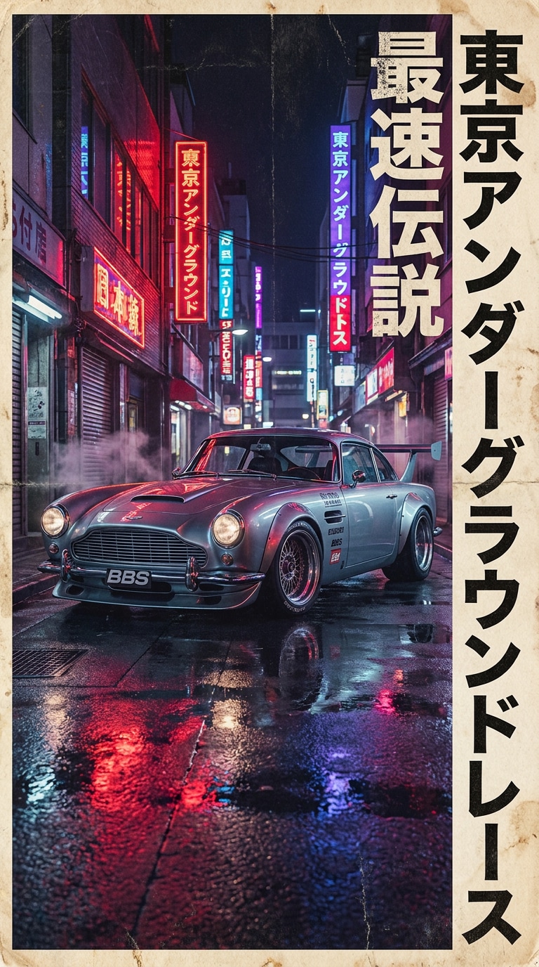 Tokyo Neon Alley Street - Vintage Japanese Racing Poster underground racing