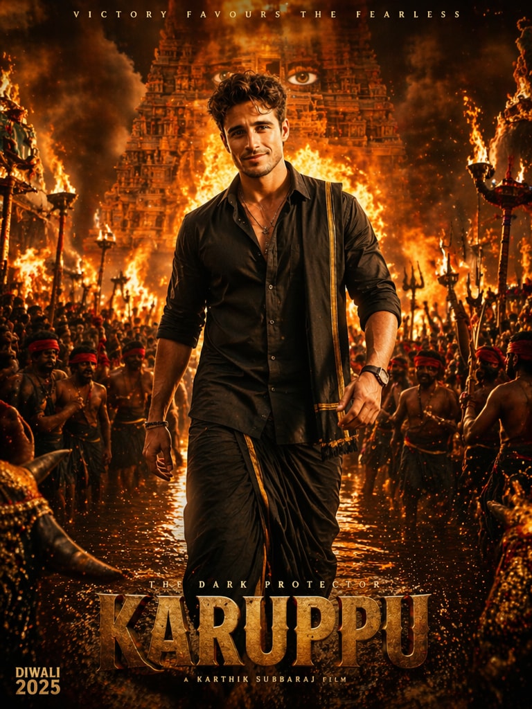 Ultimate Karuppu Blockbuster Style movie poster prompt