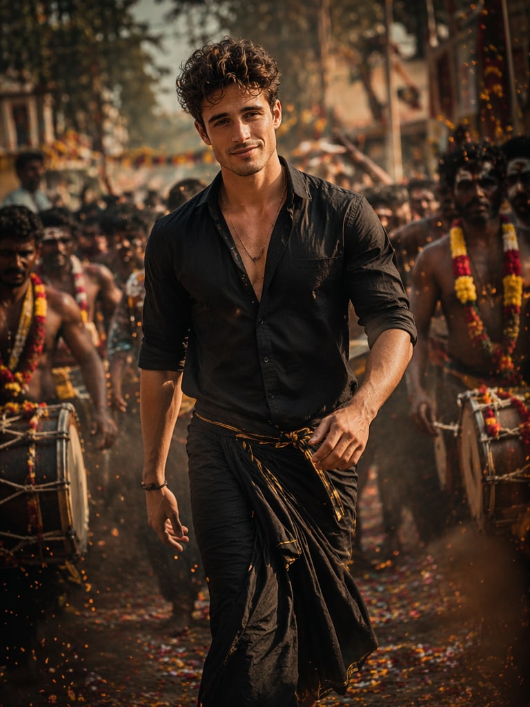 Mass Entry Festival Style Karuppu AI prompt