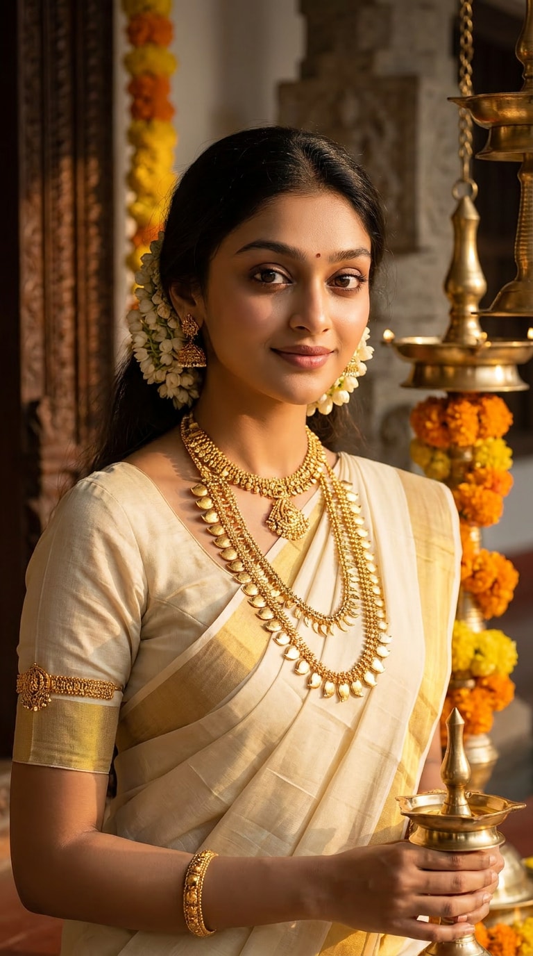 Kerala Wedding Muhurtham Saree AI Prompt