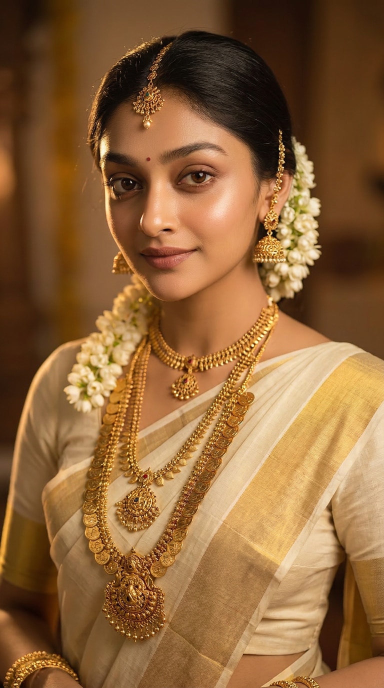 Gold Jewelry Kerala Saree Close-Up Prompt