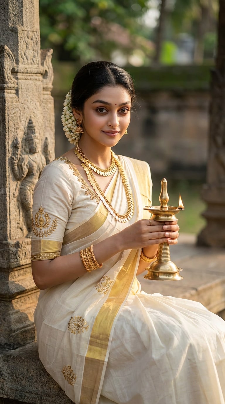 Temple Courtyard Kerala Bridal AI Prompt
