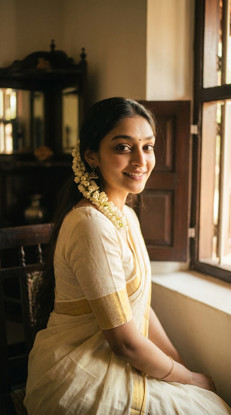Retro Film Kerala Saree AI Prompt