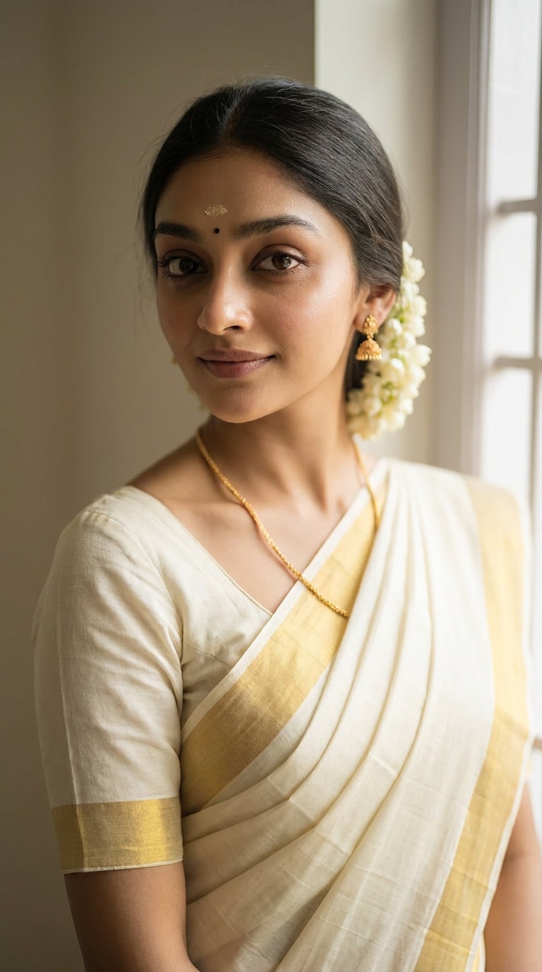 Traditional Kerala Saree Portrait AI