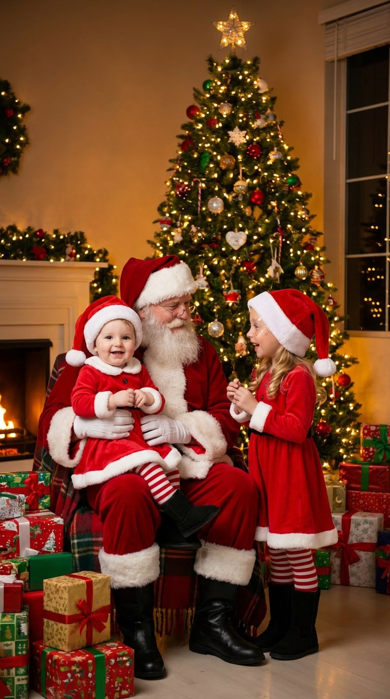 Kids sitting on Santa's lap