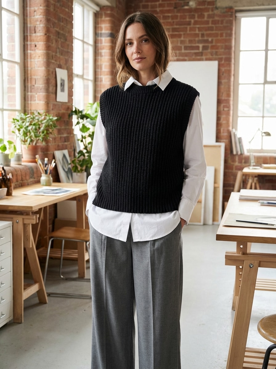 Knitted waistcoat layering